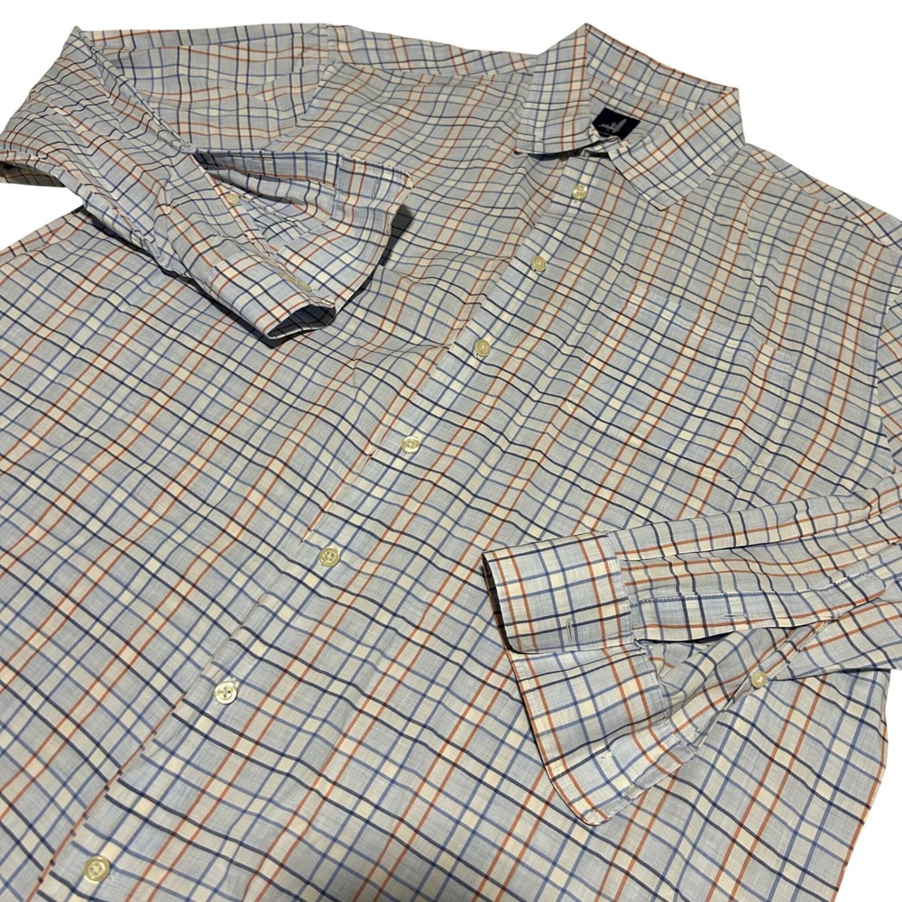 johnnie-O Button Down Shirt Mens XL Blue Orange Plaid Long Sleeve Bambo